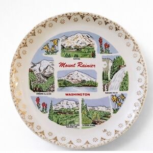 Mount Rainier Souvenir Plate with Scenic Illustrations